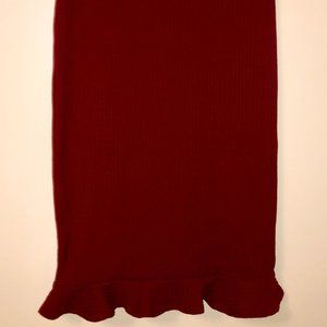 Red Ribbed Pencil Skirt